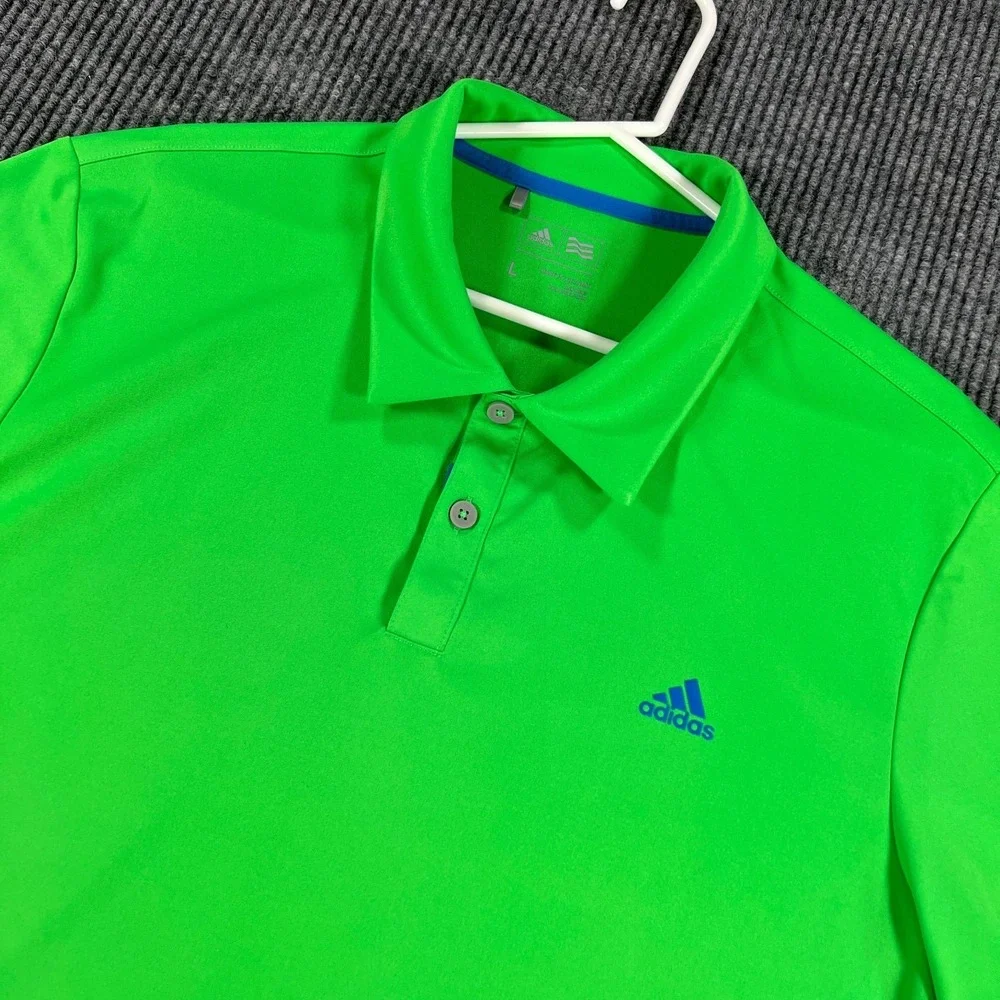 Adidas Polo Shirt Mens Large Green Short Sleeve Casual Golf Performance